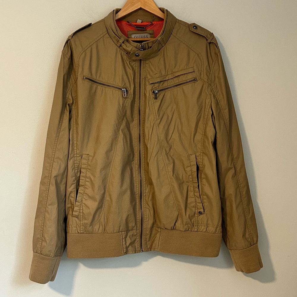 Guess Khaki Bomber Jacket, Size XXL - Casual Lightweight Zip-Up